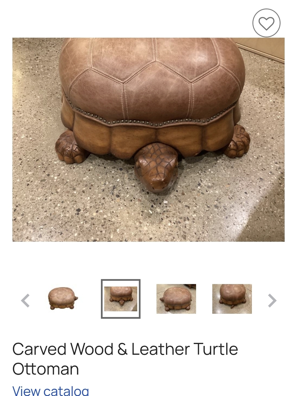 Carved Leather Turtle Ottoman in Brown — Unbranded